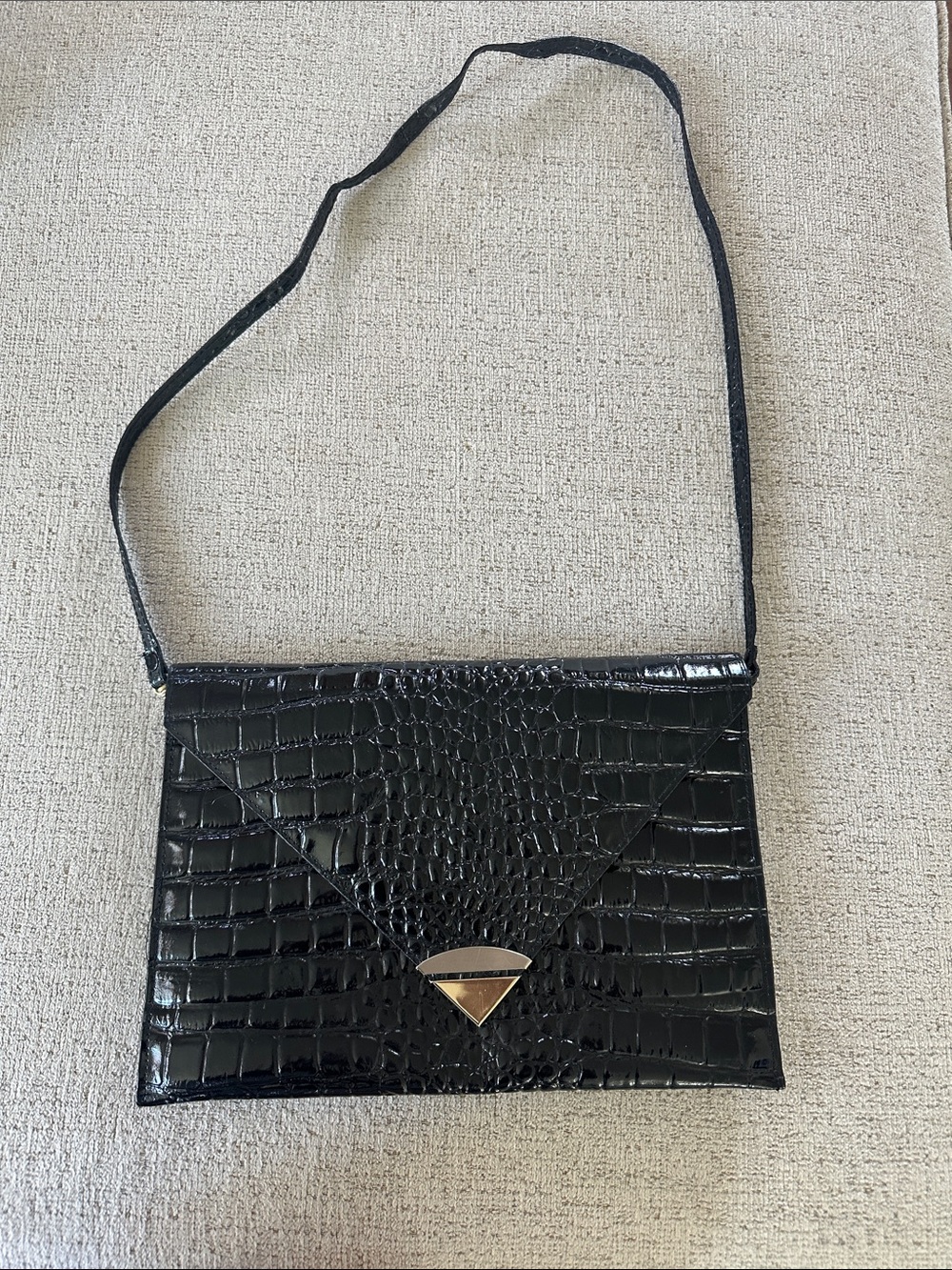 Vivace Black Croc-Embossed Envelope Crossbody - with Gold Accent